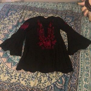 Nasty Gal bell sleeve embroidered lace up dress